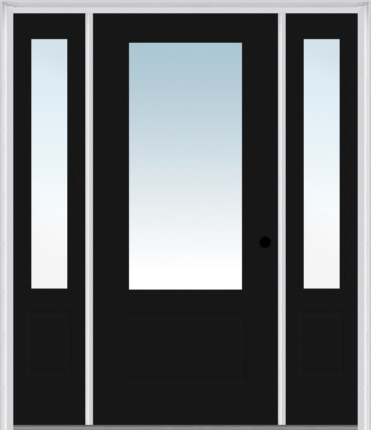 MMI 3/4 Lite 1 Panel 3'0" X 6'8" Fiberglass Smooth Exterior Prehung Door With 2 Clear 3/4 Lite Glass Sidelights 608